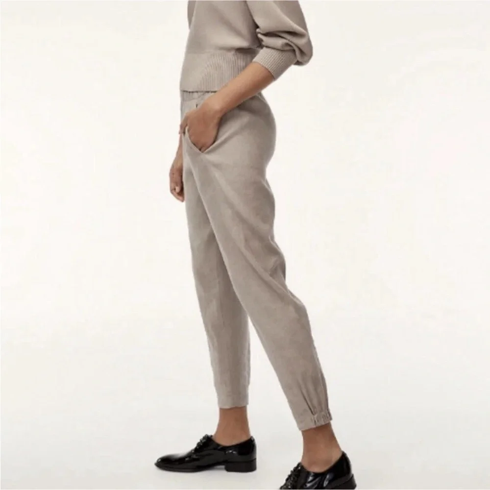 Aritzia Babaton Linen Blend Dexter Jogger Pants Cropped Ankle Pull On Beige SML